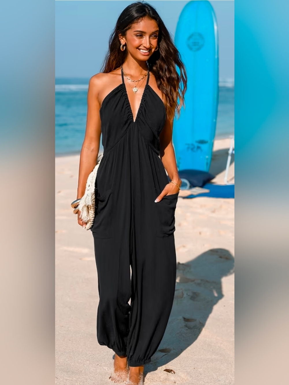 Cupshe Black Halter Jumpsuit with Pockets